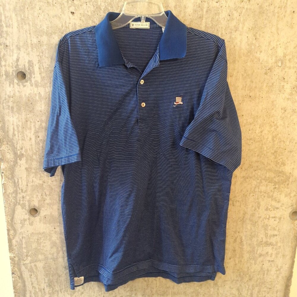 Peter Millar Mens Medium Blue Striped Performance Polo Shirt